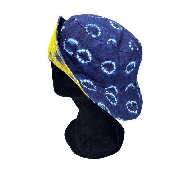 Reversible Tie-Dye Bucket Hat In Blue & Yellow Cotton - Picture 2 of 8